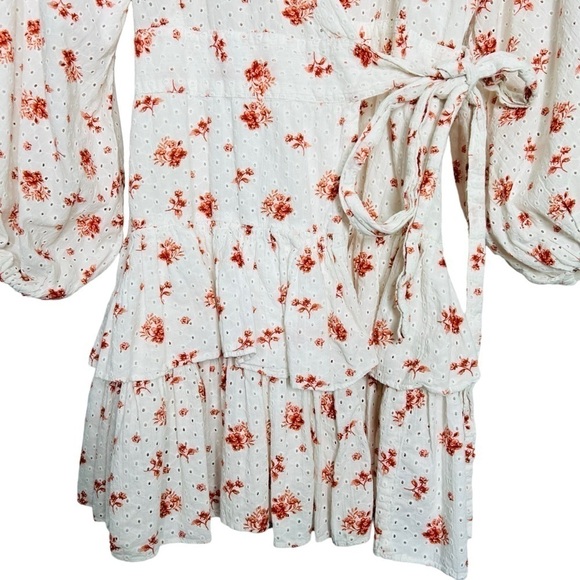 Maia Bergman Ines Floral Eyelet Wrap Mini Dress Size L - Picture 8 of 16